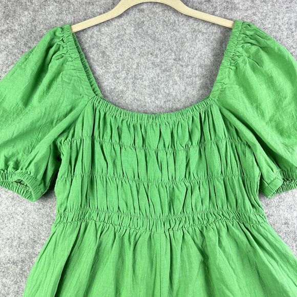 Hausen Mini Romper Womens Large Smocked Puff Sleeve Cottage Boho Pockets Stretch - Picture 8 of 16